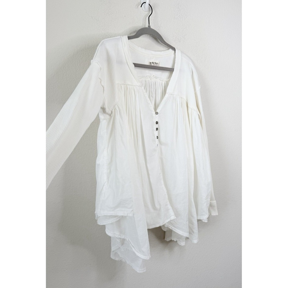 We The Free People The Lyrical Tunic Top White Oversized Boho Hi Low Flowy Sz M - Picture 5 of 9